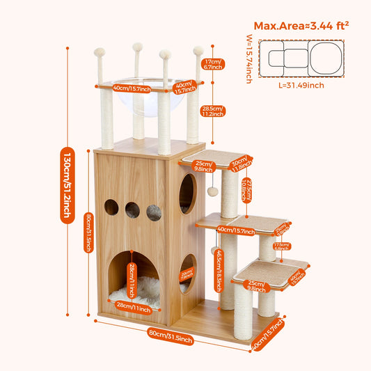 Multi Level Cat Tree Indoor Wood Cat Tower With Scratching Posts And Hammock