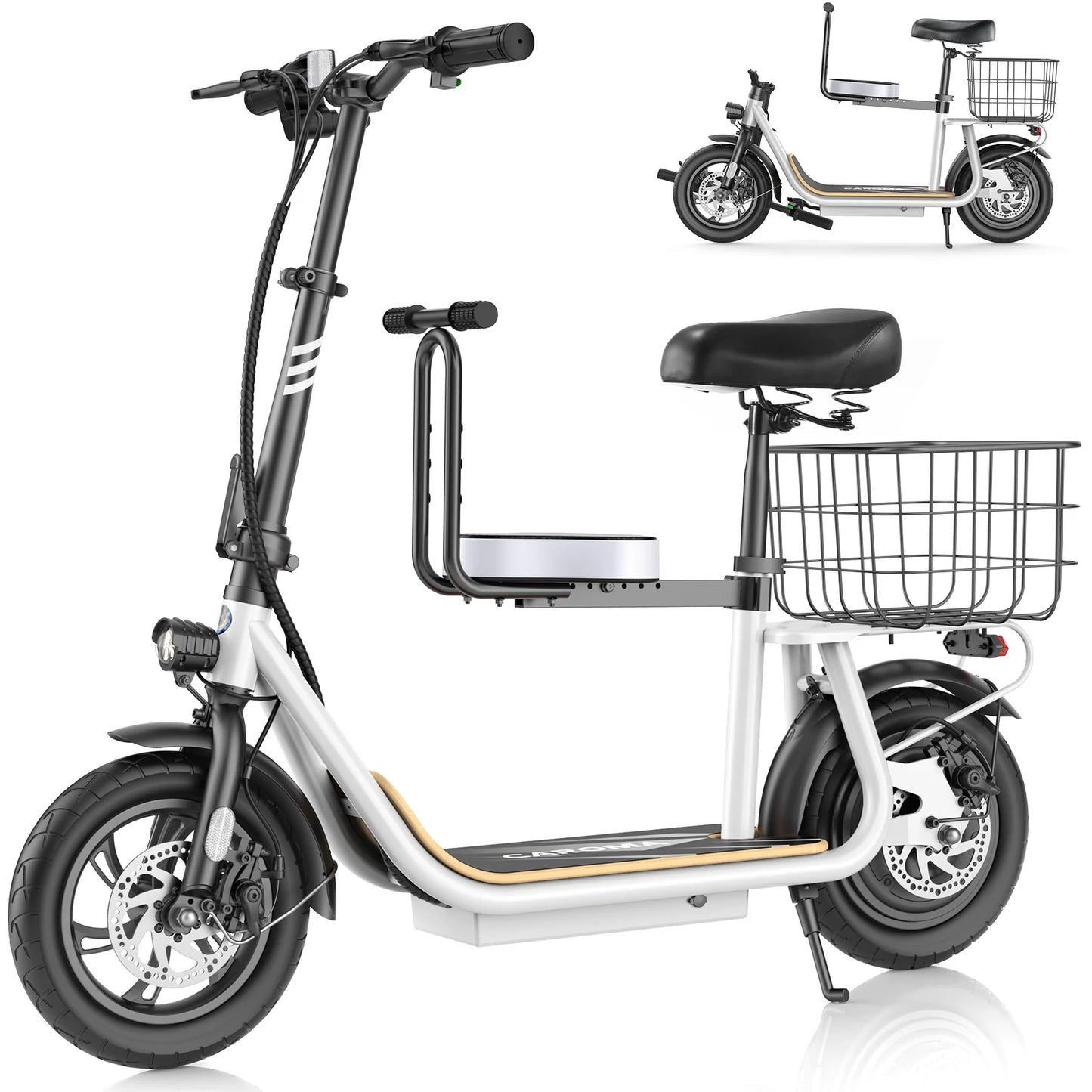 Peak 1200W Electric Scooter With Kids Seat 12 Inch Shock Absorbing Tires