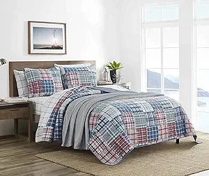 Queen Bamboo Fiber Quilt Set 3 Piece Reversible Bed Cover With Matching Pillow