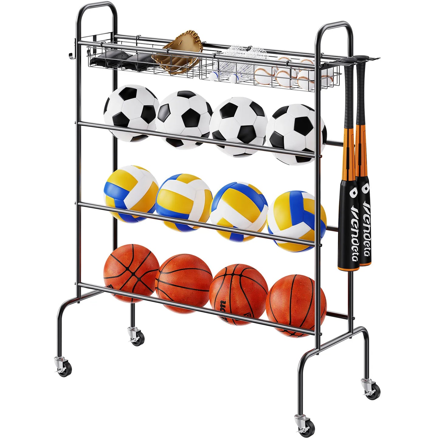 Vevor 4 Layer Rolling Basketball Shooting Training Stand With Wheels Organizer