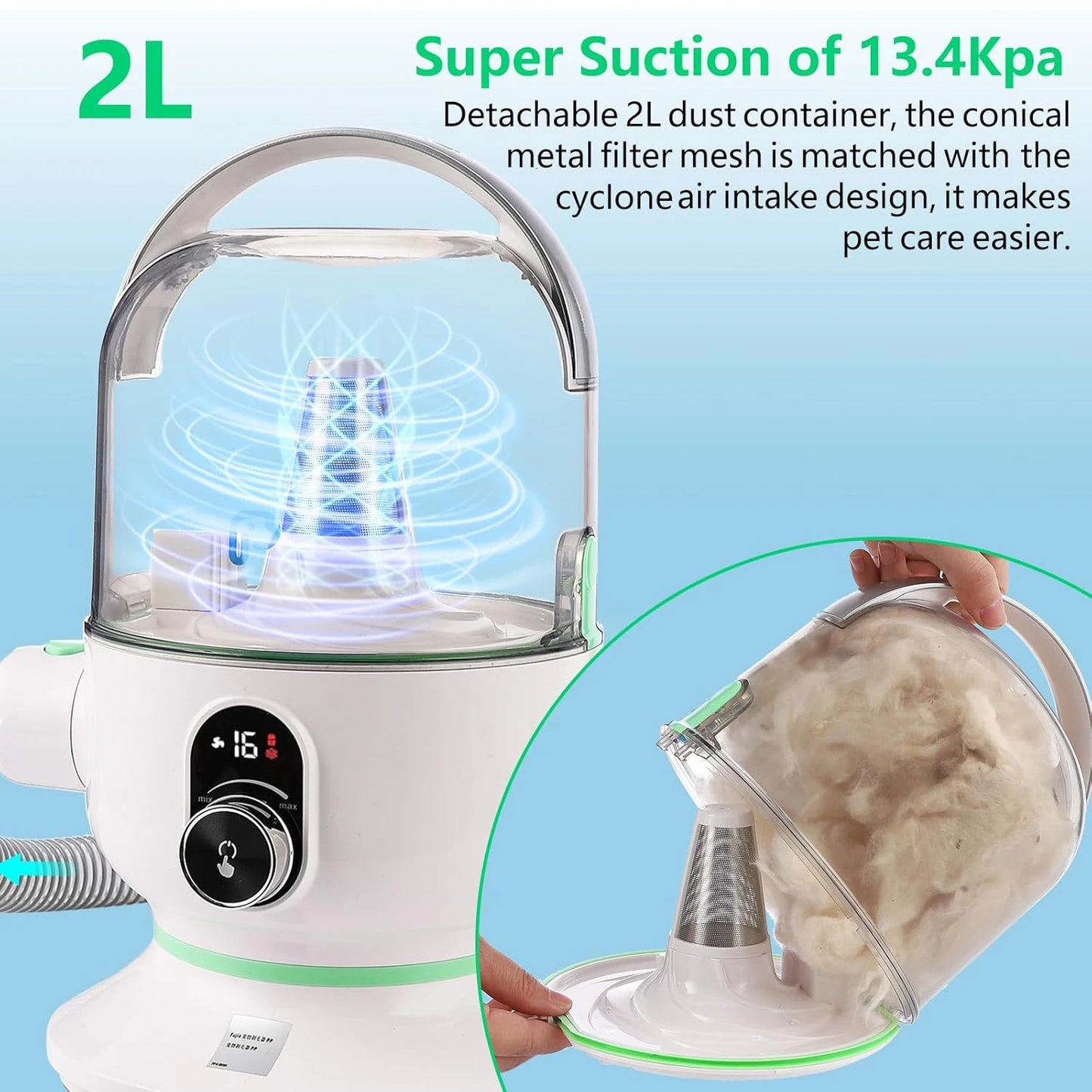 Pet Grooming Kit With 2L Vacuum Suction For Dogs And Cats 5 Grooming Tools Quiet