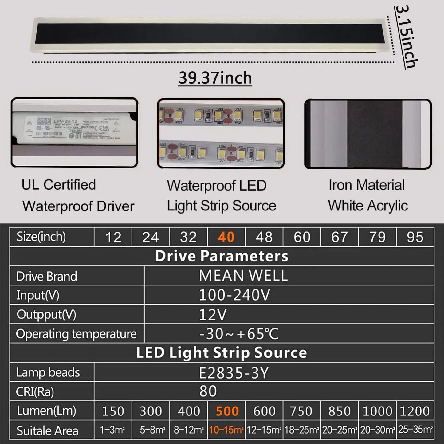 Long LED Waterproof IP65 Outdoor Wall Lamp Modern Sconce Light Garden Porch