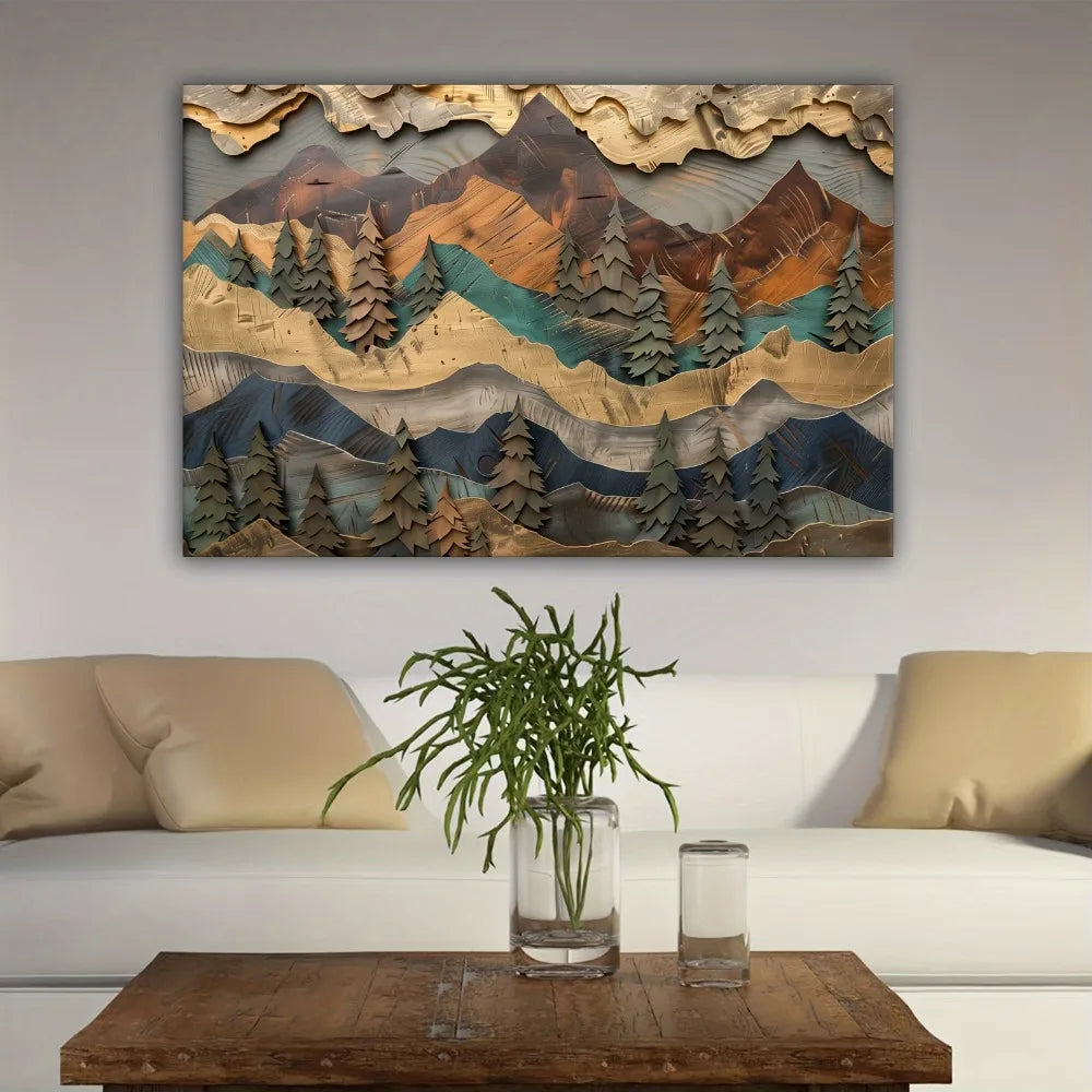 1.5 Inch Chunky Pine Frame Mountain And Pine Forest Wall Art Canvas