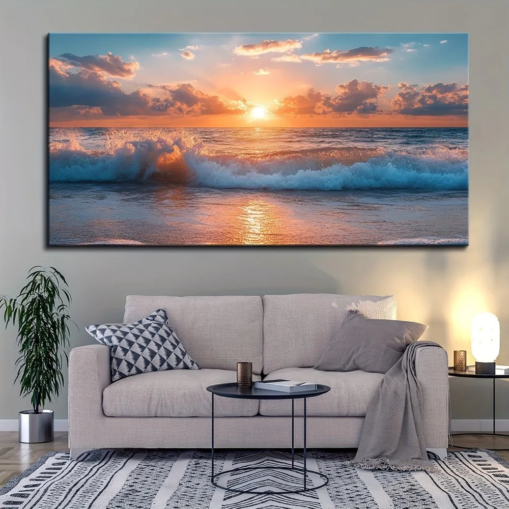 One And A Half Inch Thick Pine Frame With Ocean Beach Wave Scene Wall Decoration