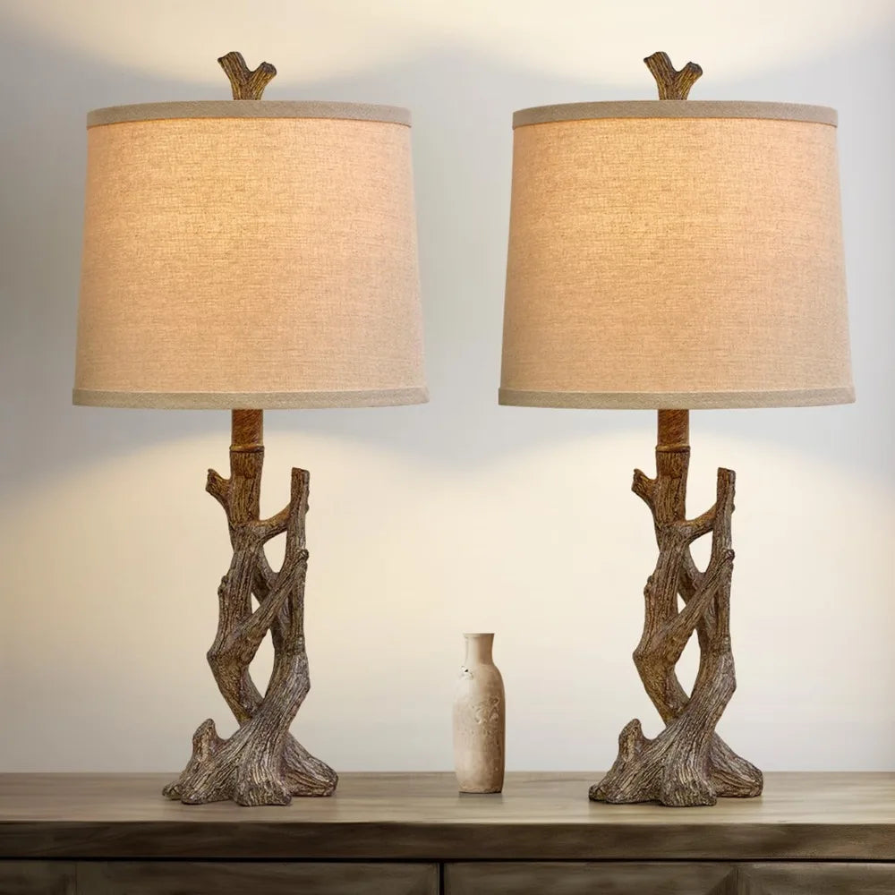 Customizable Rustic Farmhouse Table Lamp Tree Trunk Wood Grain For Bedroom