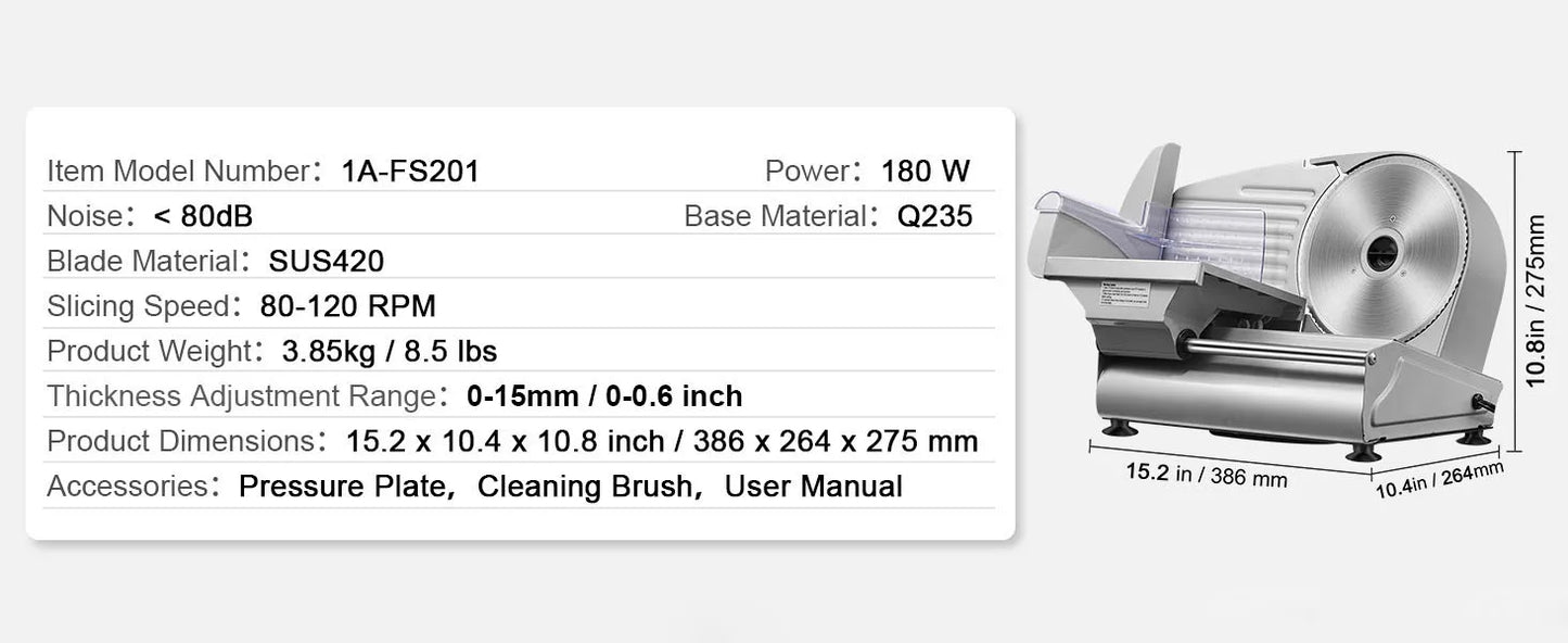 SucceBuy Electric Meat Slicer Deli SUS 420 Blade Guard Adjustable Thickness