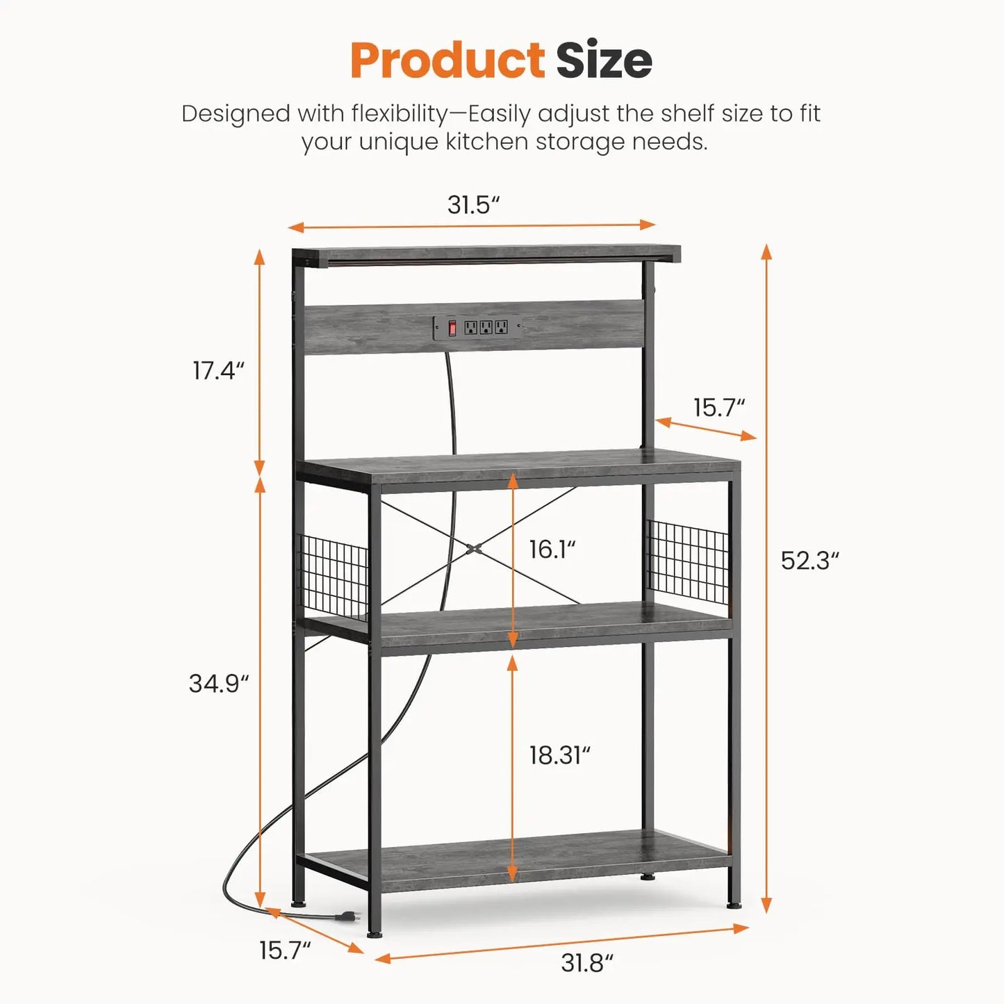 JHK 31.5 Inch Kitchen Bakers Rack Power Outlet And Microwave Oven Stand