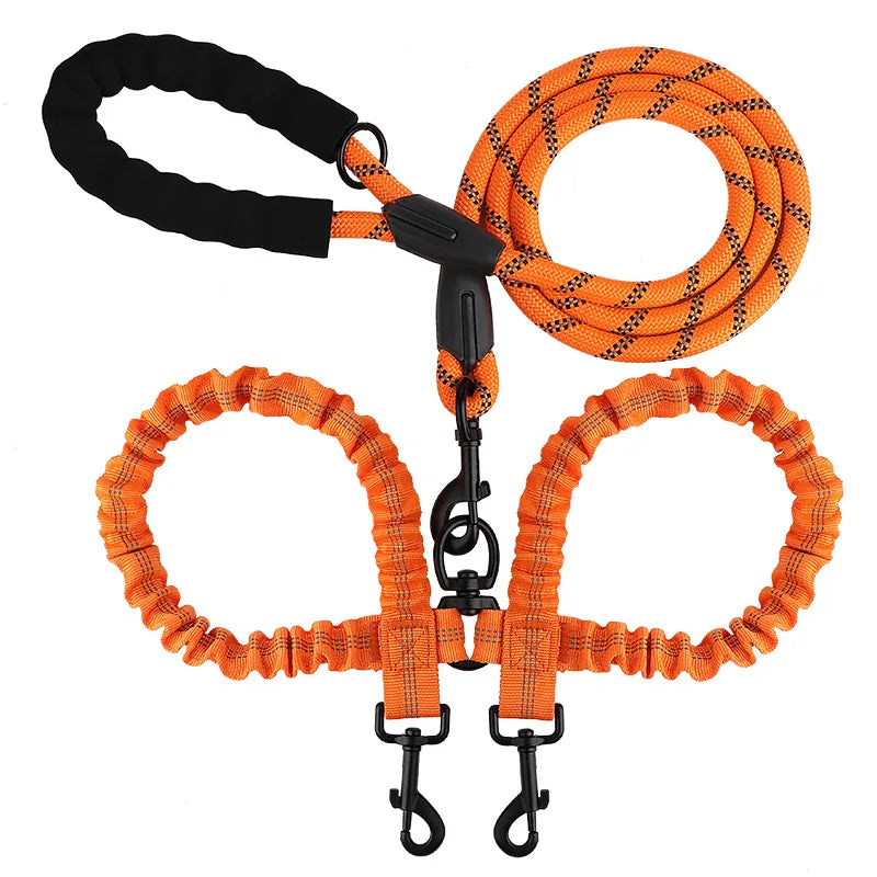 Double Dog Leash Coupler Elastic Rope Nylon Leash for Two Dogs