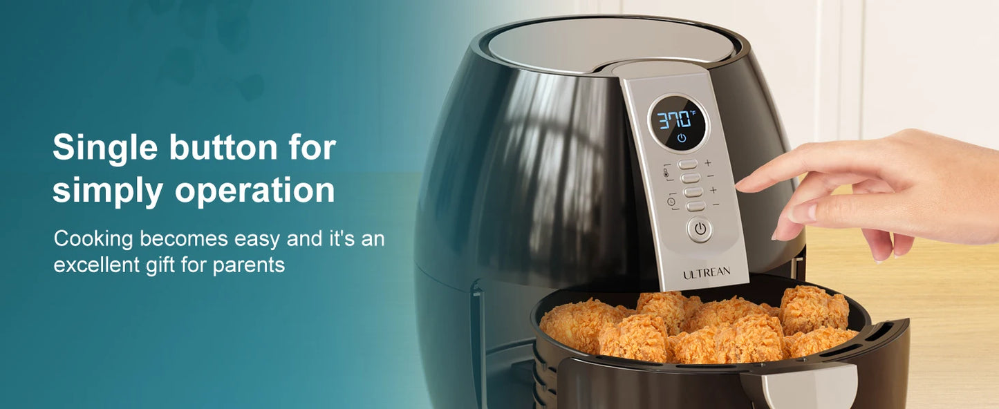 ULTREAN 4L Air Fryer Electric Hot fryer Oil-free Auto Household Kitchen 360°Baking Convection Oven Deep Fryer with Touch Control