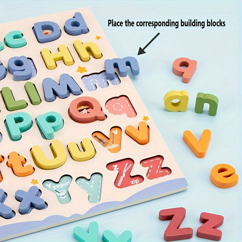 Wooden Letter Puzzle Board 52 Uppercase And Lowercase Letters For Preschool