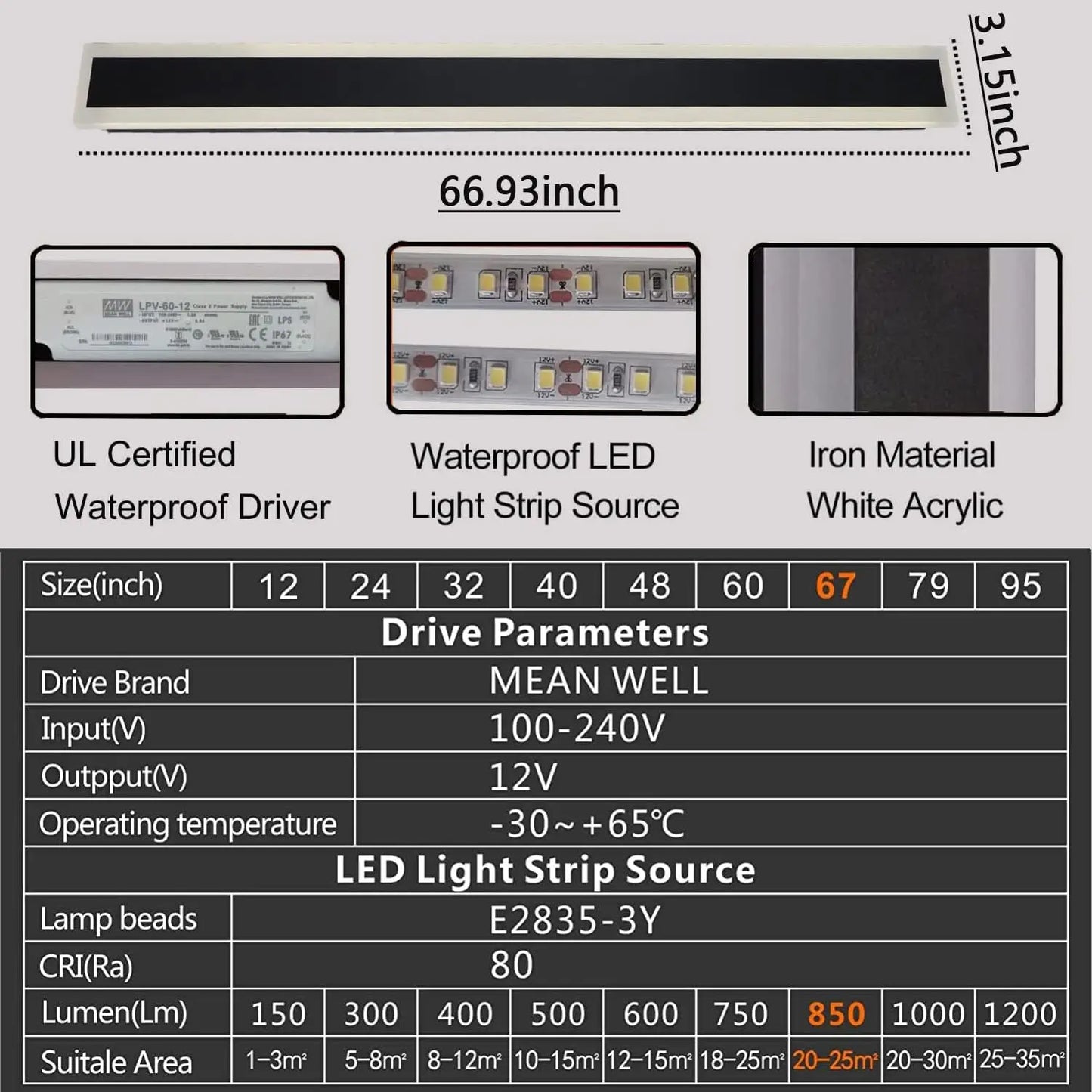 Long LED Waterproof IP65 Outdoor Wall Lamp Modern Sconce Light Garden Porch