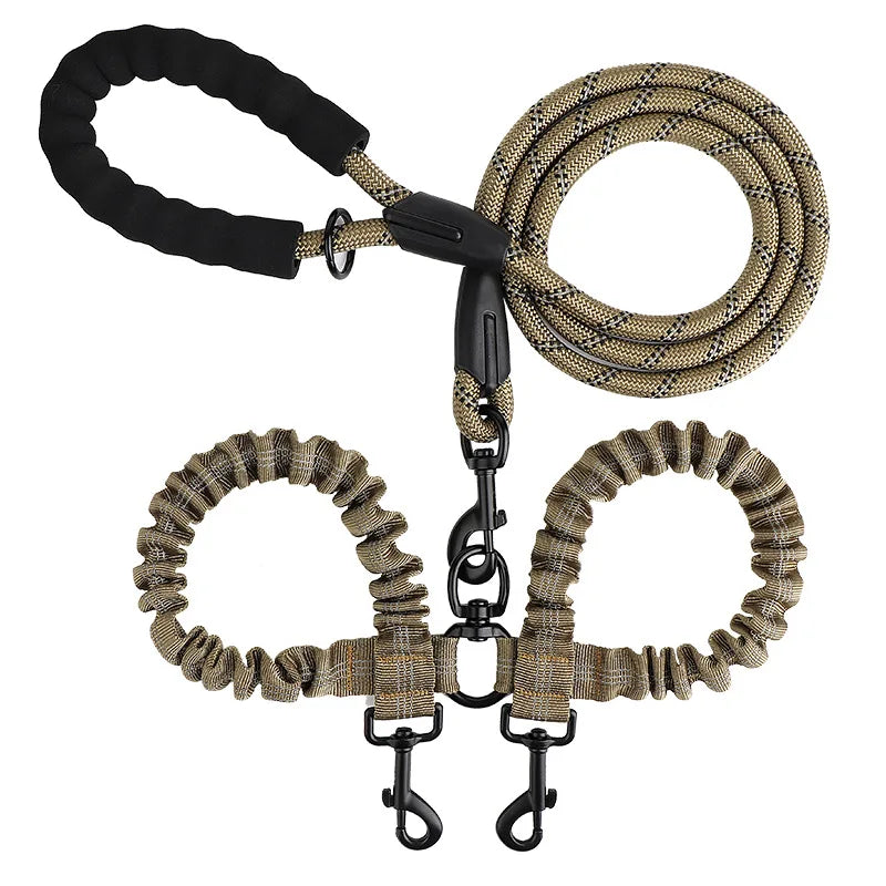 Double Dog Leash Coupler Elastic Rope Nylon Leash for Two Dogs