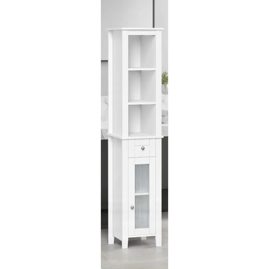 Slim Tall Bathroom Storage Cabinet With Glass Door And Shelves For Bathrooms