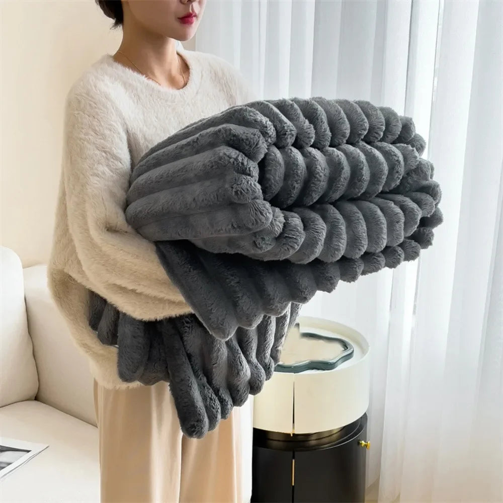 New Double Sided Warm Blanket Breathable Throw Solid Color Cotton