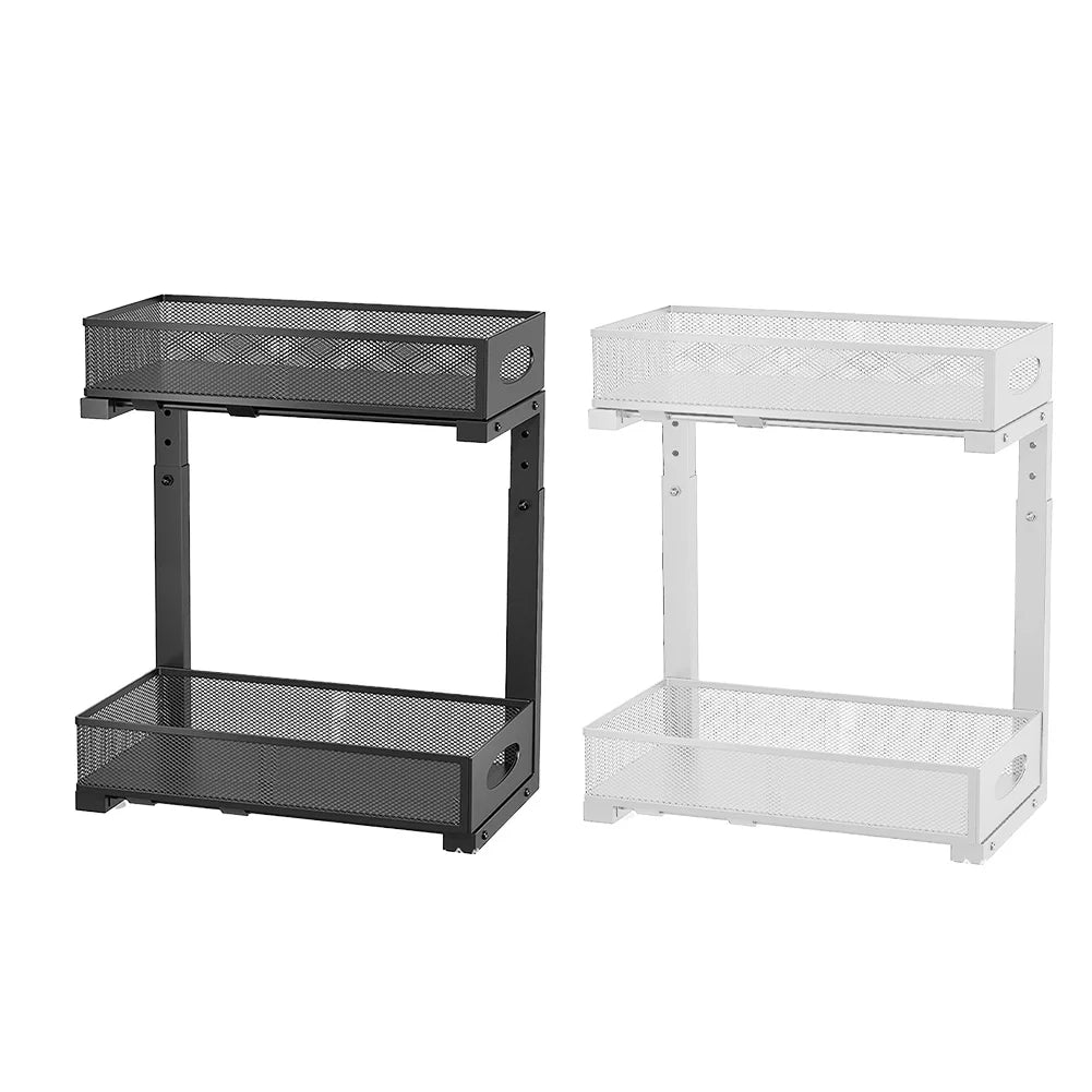 2 Tier Adjustable Under Sink Organizer With Sliding Pullout Drawer Kitchen