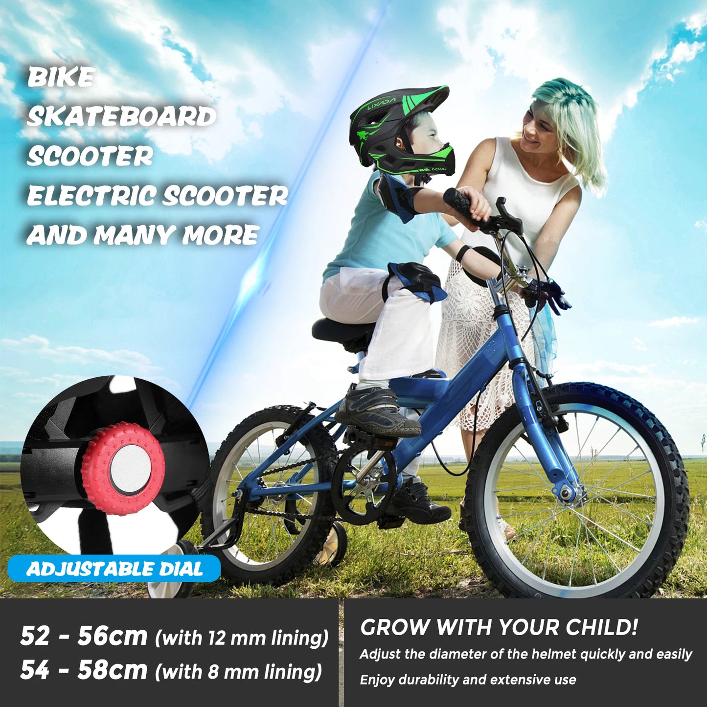 Kid Helmet Detachable Full Face Helmet Children Sports Safety Bike Helmet Protective Gear for Cycle Skateboarding Roller Skating