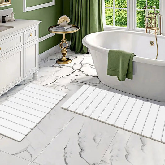 Foldable Diatomaceous Earth Bath Mats White Non Slip Quick Dry Stone Bath Rug