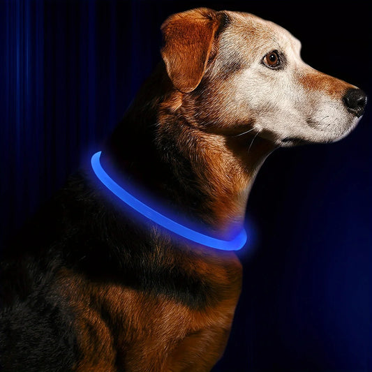 LED Light Dog Collar USB Rechargeable Reflective Luminous Anti Lost Pet Necklace