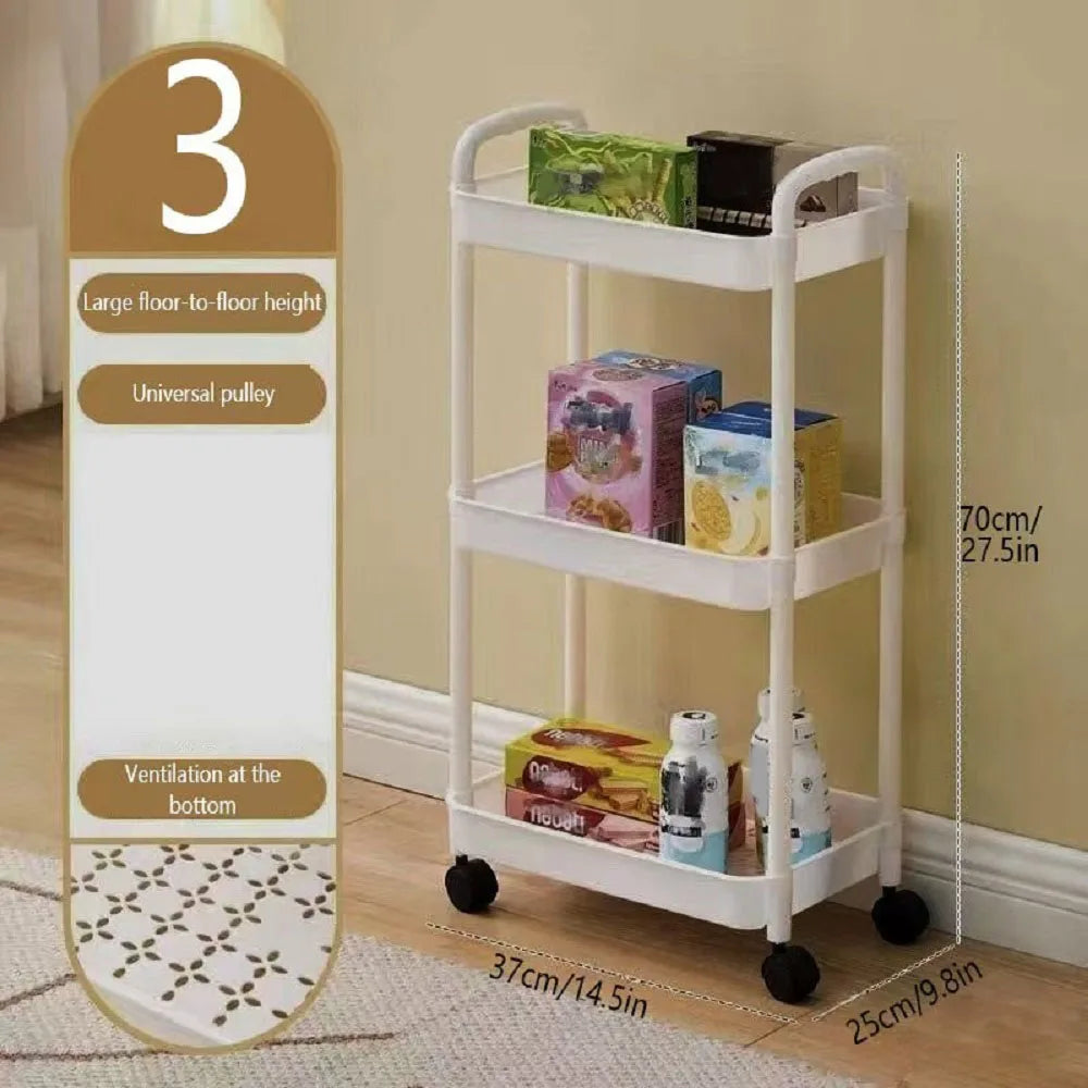 Three Quarter Tier Rolling Storage Cart Plastic Multi Function Organizer