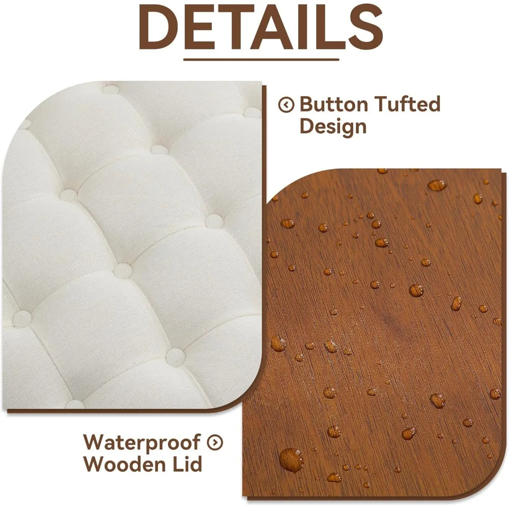 24 Inch Round Storage Ottoman With Removable Tray Tufted Fabric Coffee Table