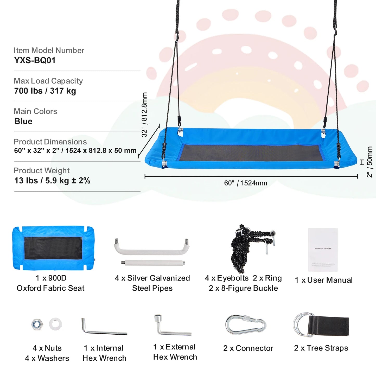 SucceBuy Tree Swing Saucer Swing 750 Pound 2 Straps Adjustable Ropes Outdoor