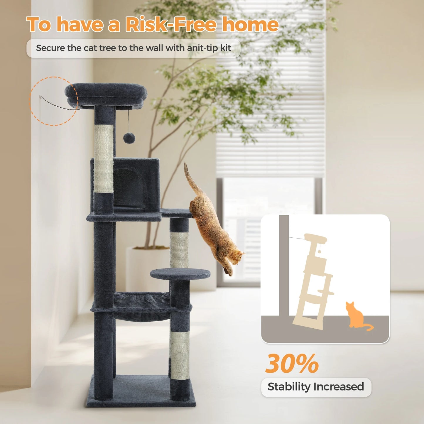 PAWZ Road 5 Level Cat Tree for Indoor Large Cats With Hammock and Sisal Posts