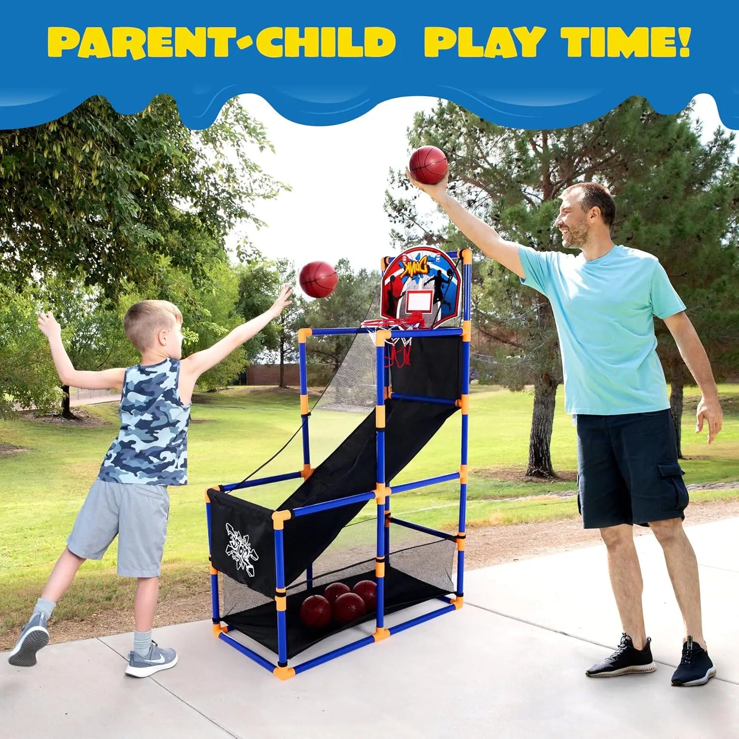 Joyfy Arcade Basketball Game Set With 4 Balls And Hoop For Indoor Outdoor Play