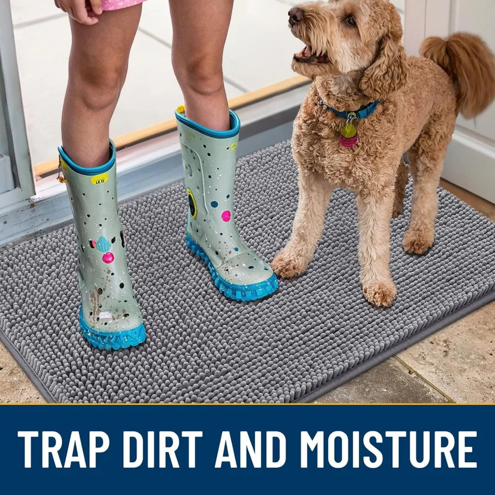 Absorbent Non Slip Dog Muddy Paws Door Mat Quick Dry Chenille Entryway 48x30