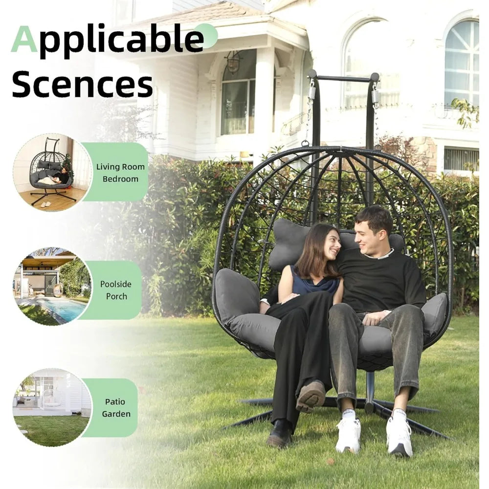 Folding Hammock Swing Chair Stand For Two UV Resistant Cushions 700 Lb Capacity