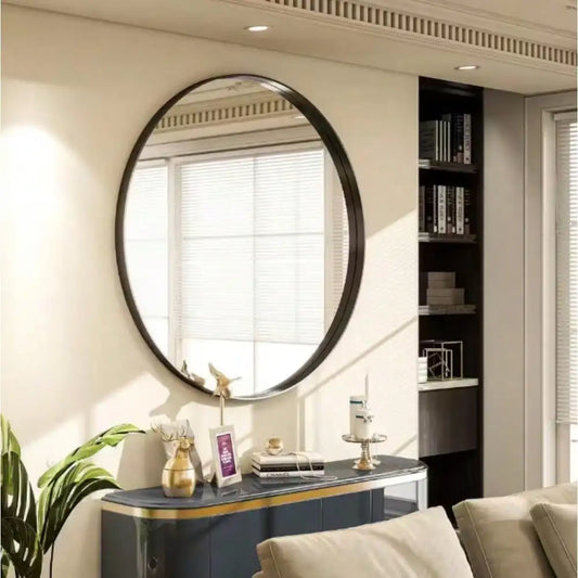 Round Aluminum Alloy Deep Framed Wall Mirror with Simple Metal Frame, Entryway, Bedroom Vanity, Living Room, Hallway Decor
