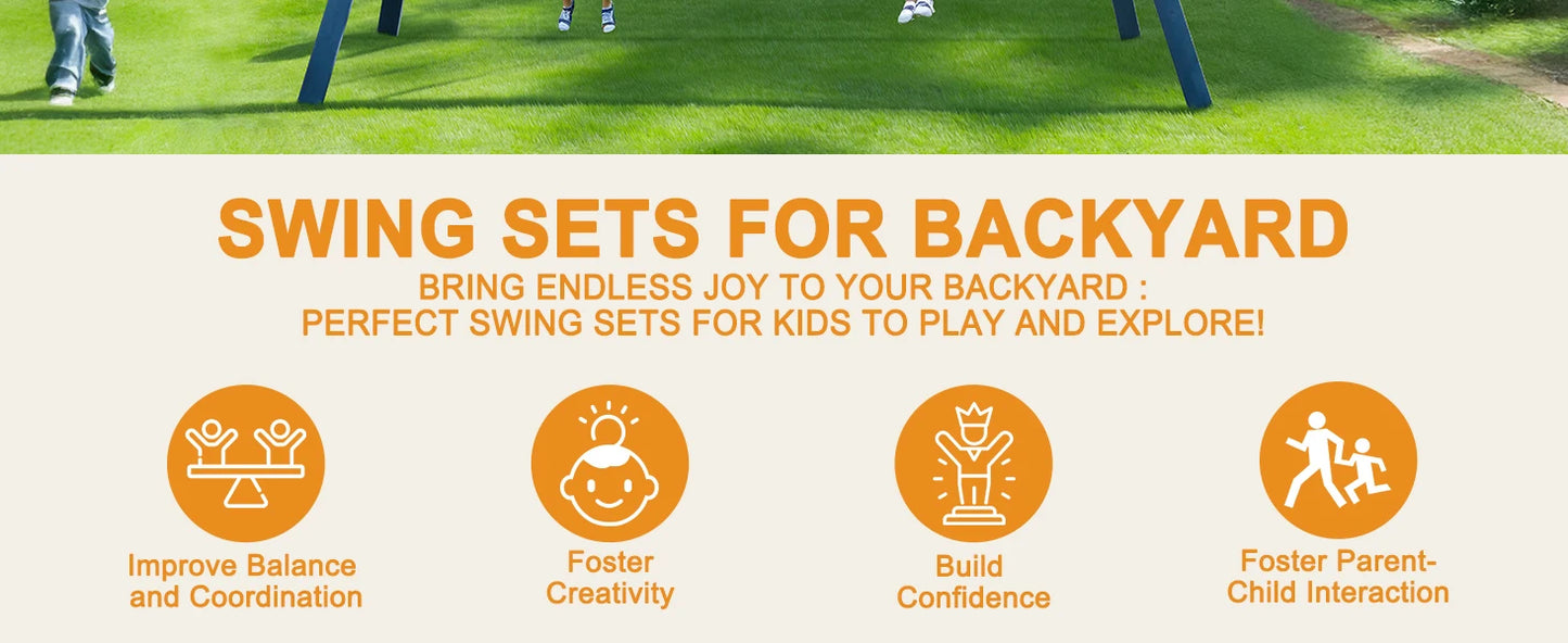 Robotime Robud 3 In 1 Wooden Playground Swing Set For Backyard With Tree Swing