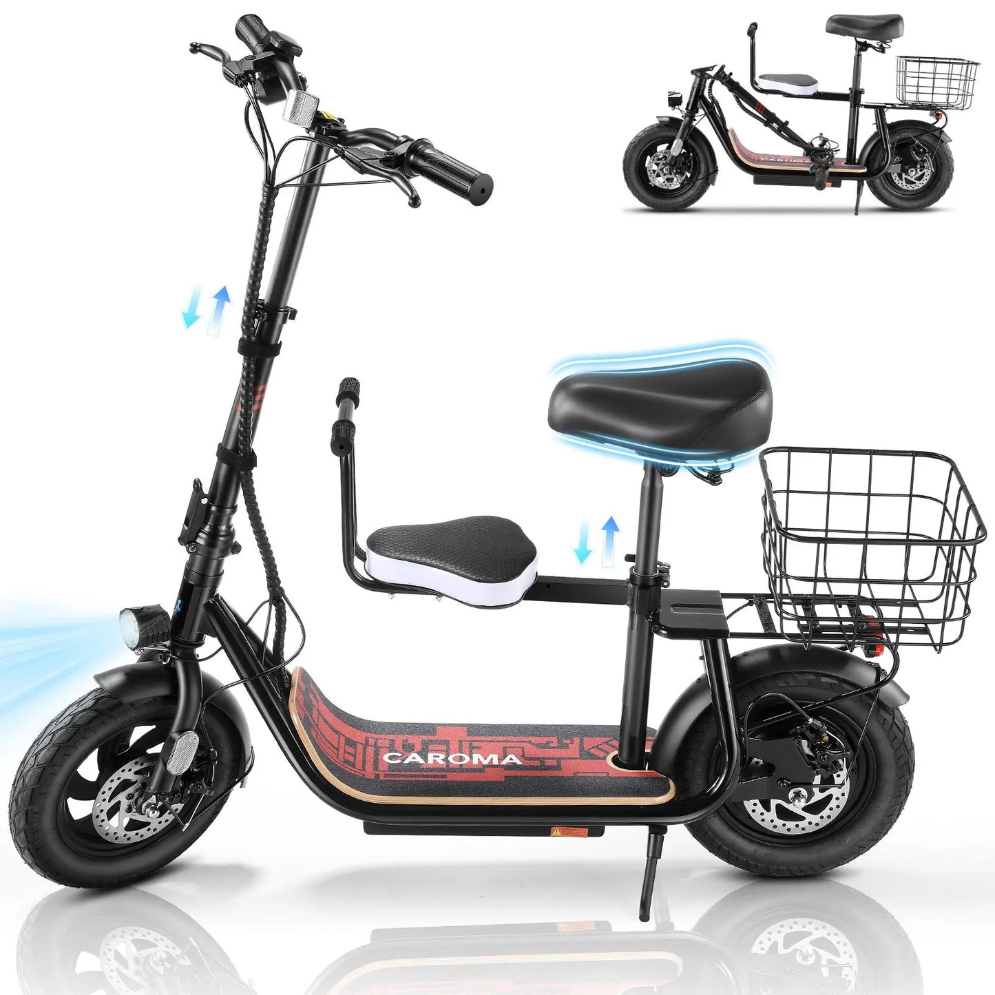 Peak 1200W Electric Scooter With Kids Seat 12 Inch Shock Absorbing Tires