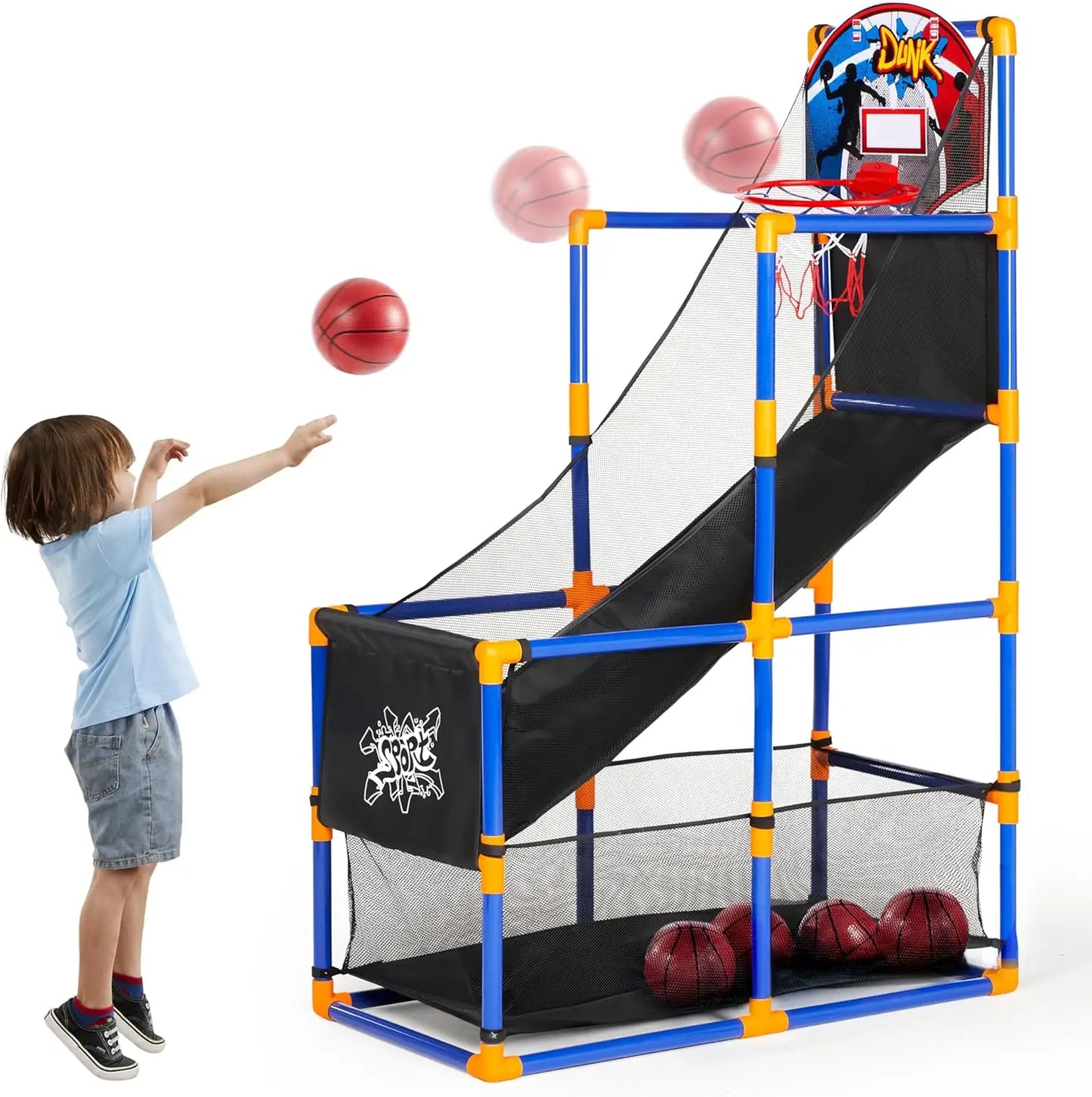 Joyfy Arcade Basketball Game Set With 4 Balls And Hoop For Indoor Outdoor Play