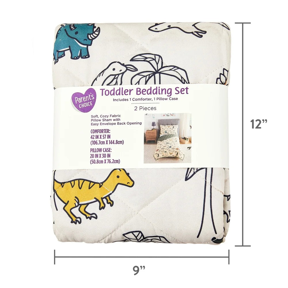 Dino Toddler Bedding Set 2-Piece Comforter and Pillowcase Soft Cozy Machine Washable Friendly Design Kids 42x57 Inches