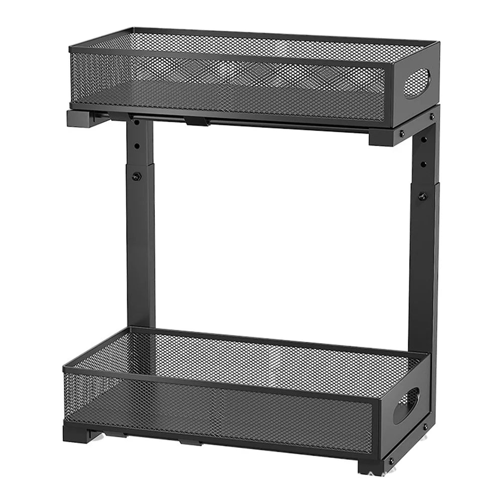 2 Tier Adjustable Under Sink Organizer With Sliding Pullout Drawer Kitchen