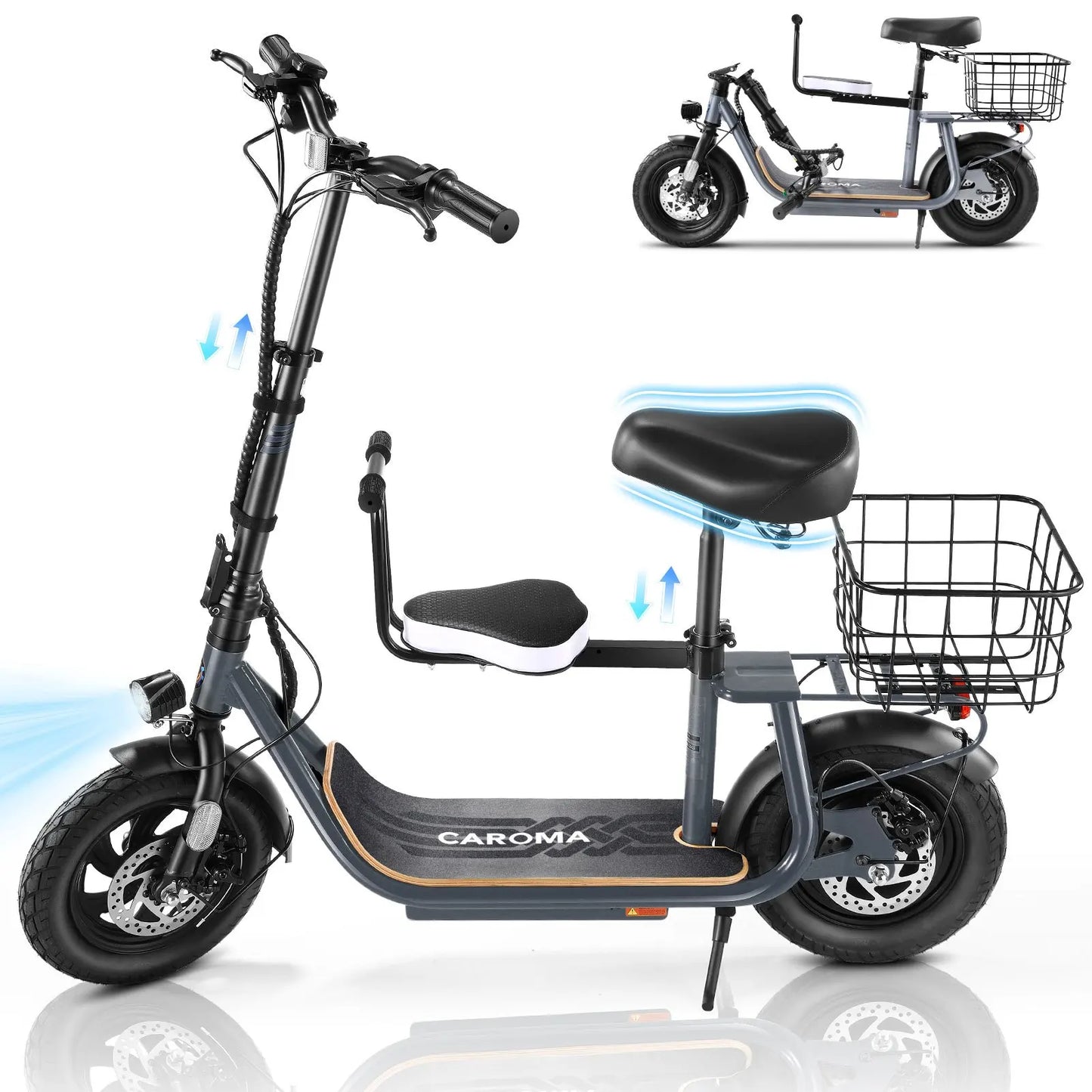 Peak 1200W Electric Scooter With Kids Seat 12 Inch Shock Absorbing Tires