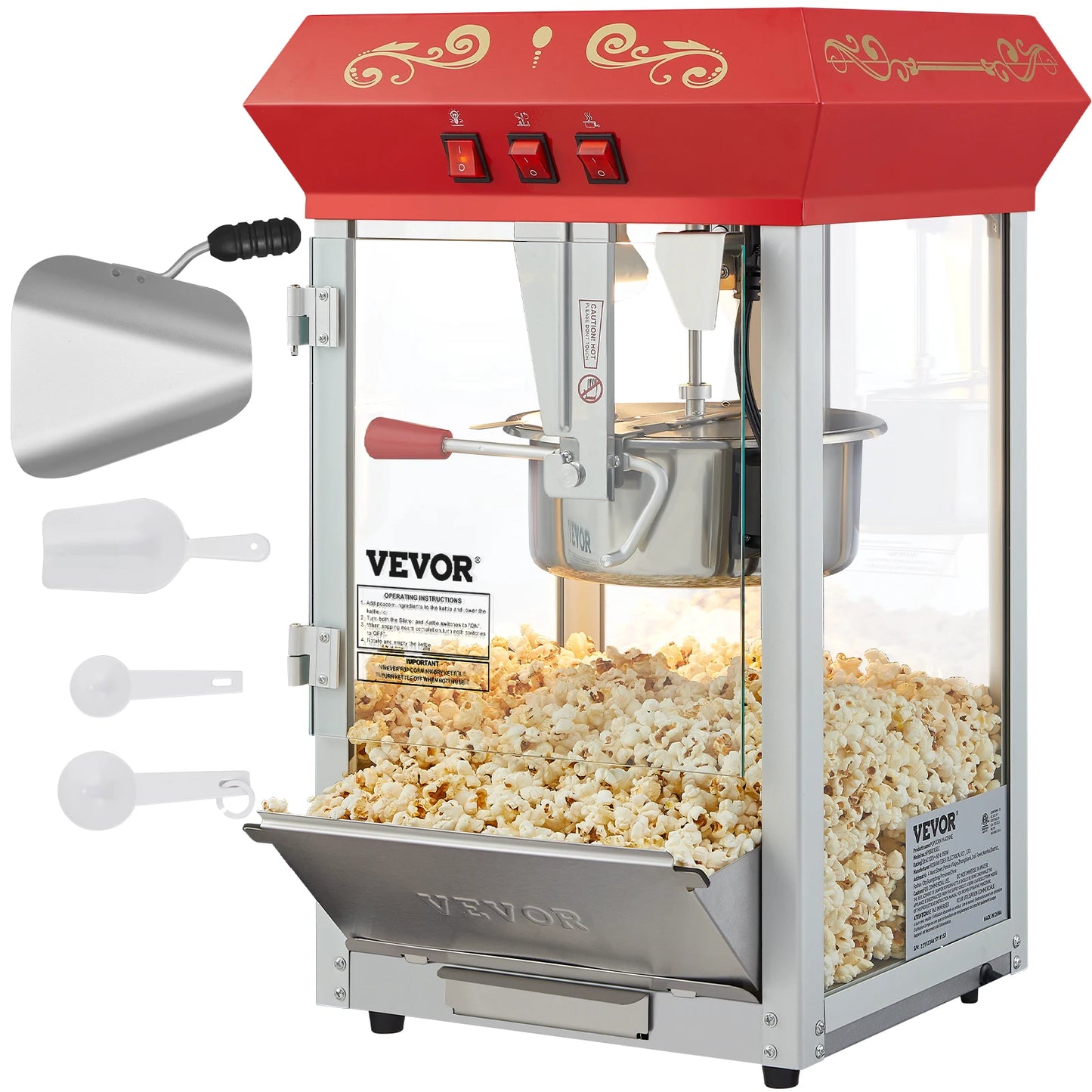 SucceBuy 8/12Oz Electric Popcorn Maker Commercial Popper Machine  Automatic Corn Cookware with Scoop Spoon 304 Heating Tube