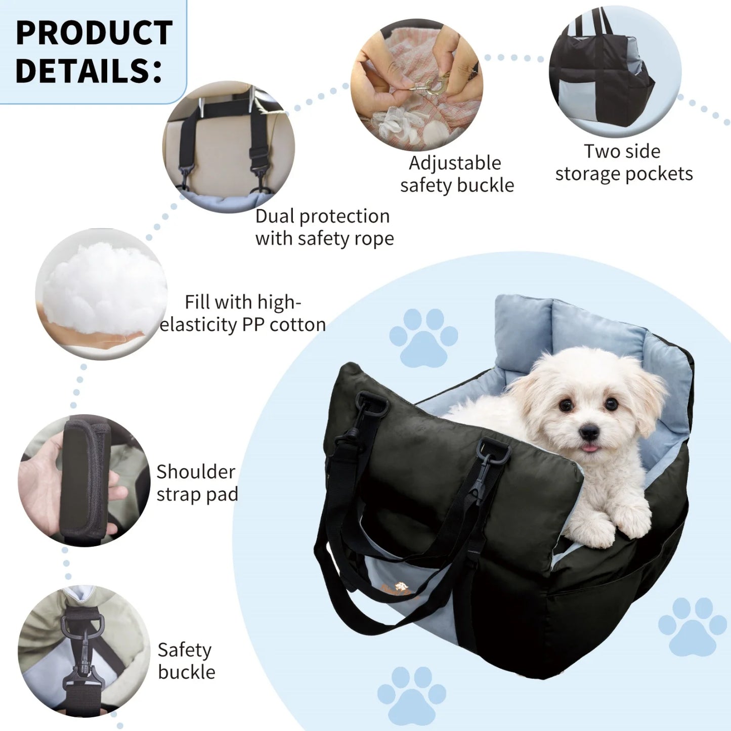 Ultra Soft Dog Car Seat For Small Dogs Up To 22 Lbs Booster Travel Carrier Bed