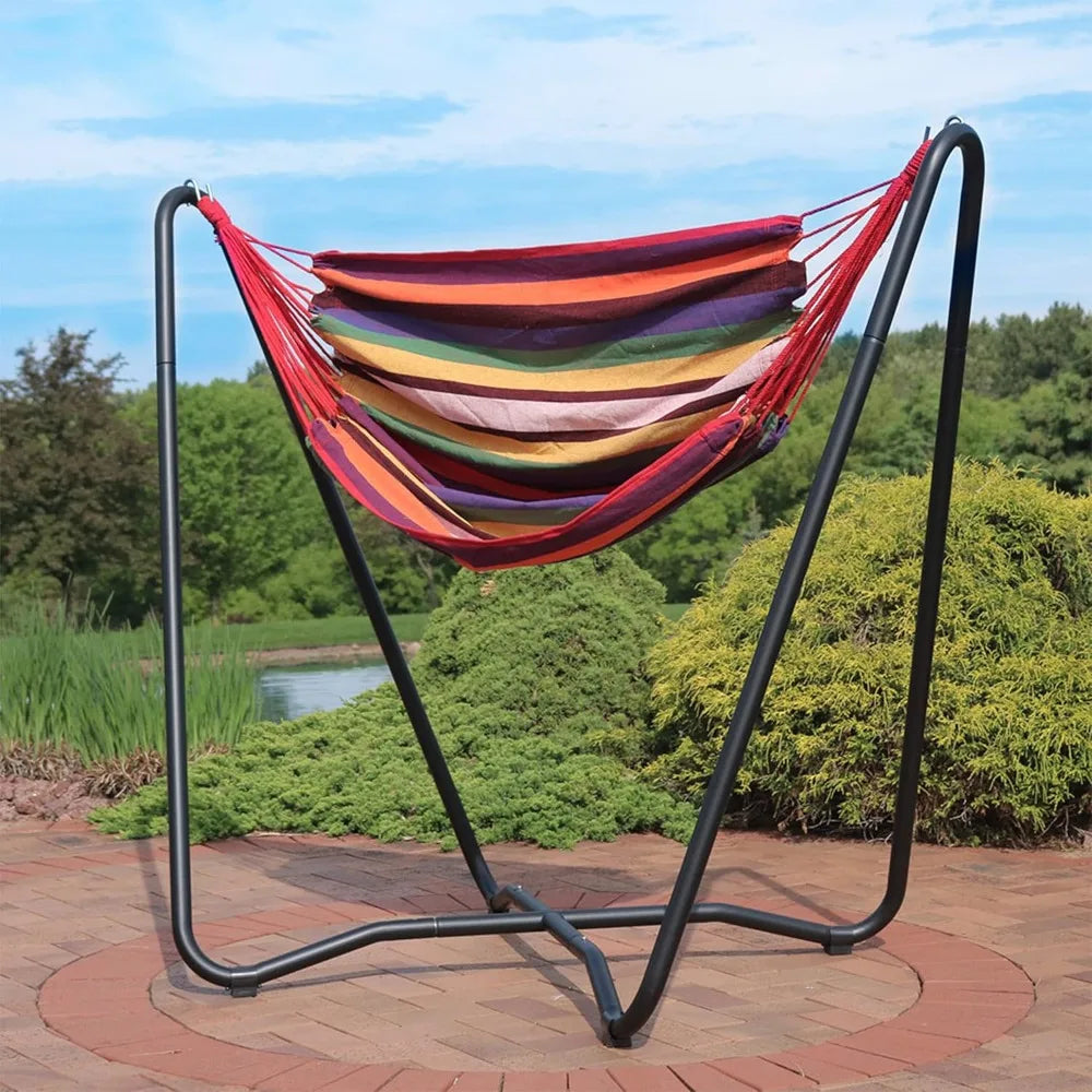 Portable Hanging Hammock Chair With Stand For Indoor Outdoor Sunset Design 330lb