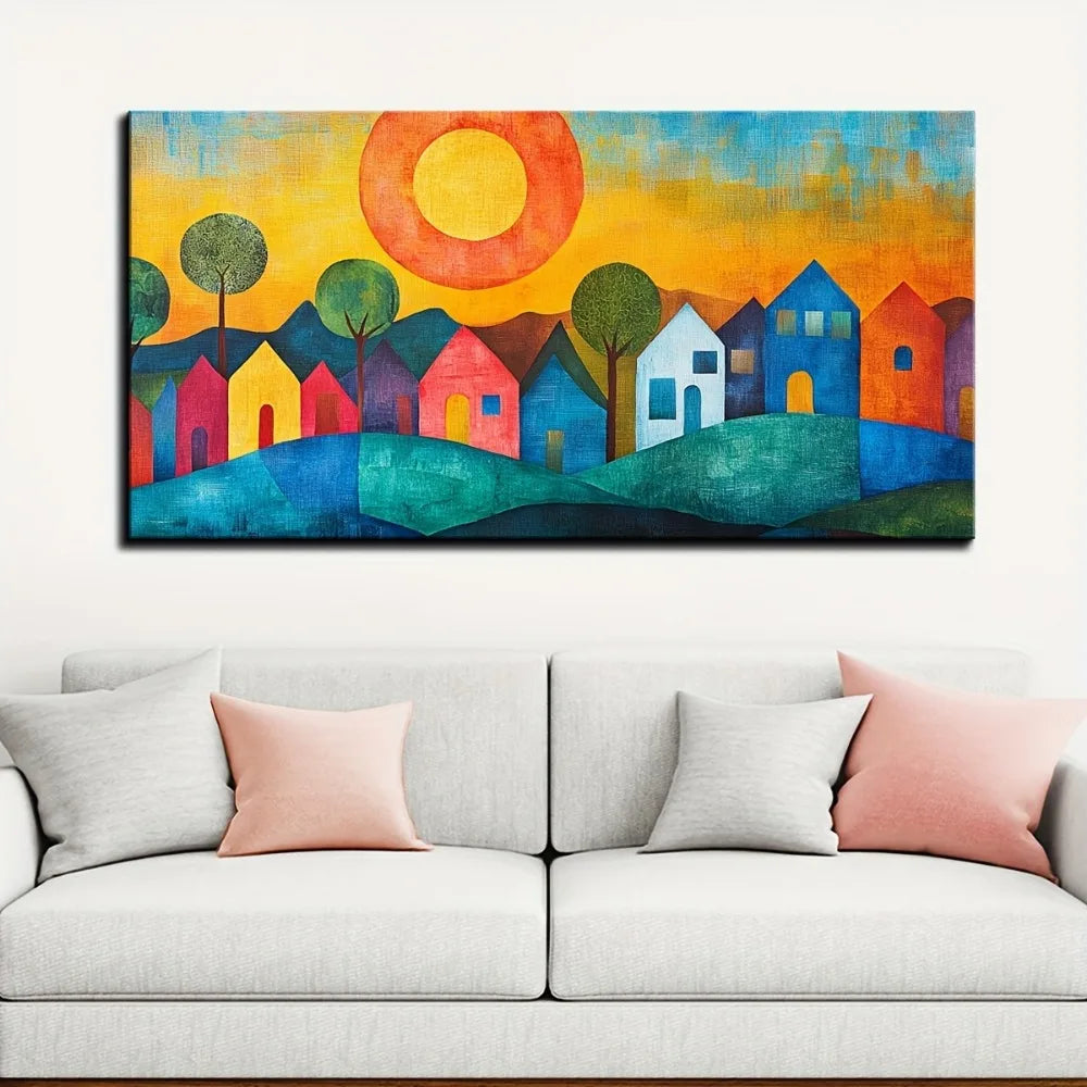 Large Abstract House Canvas Wall Art Print With 1.5 Inch Solid Pine Wood Frame