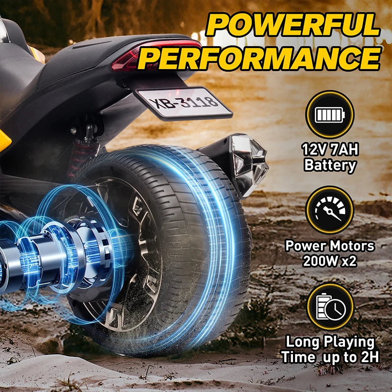 12V Kids ATV Ride On Three Wheel Electric Toy For 3 To 8 Years Lights Music