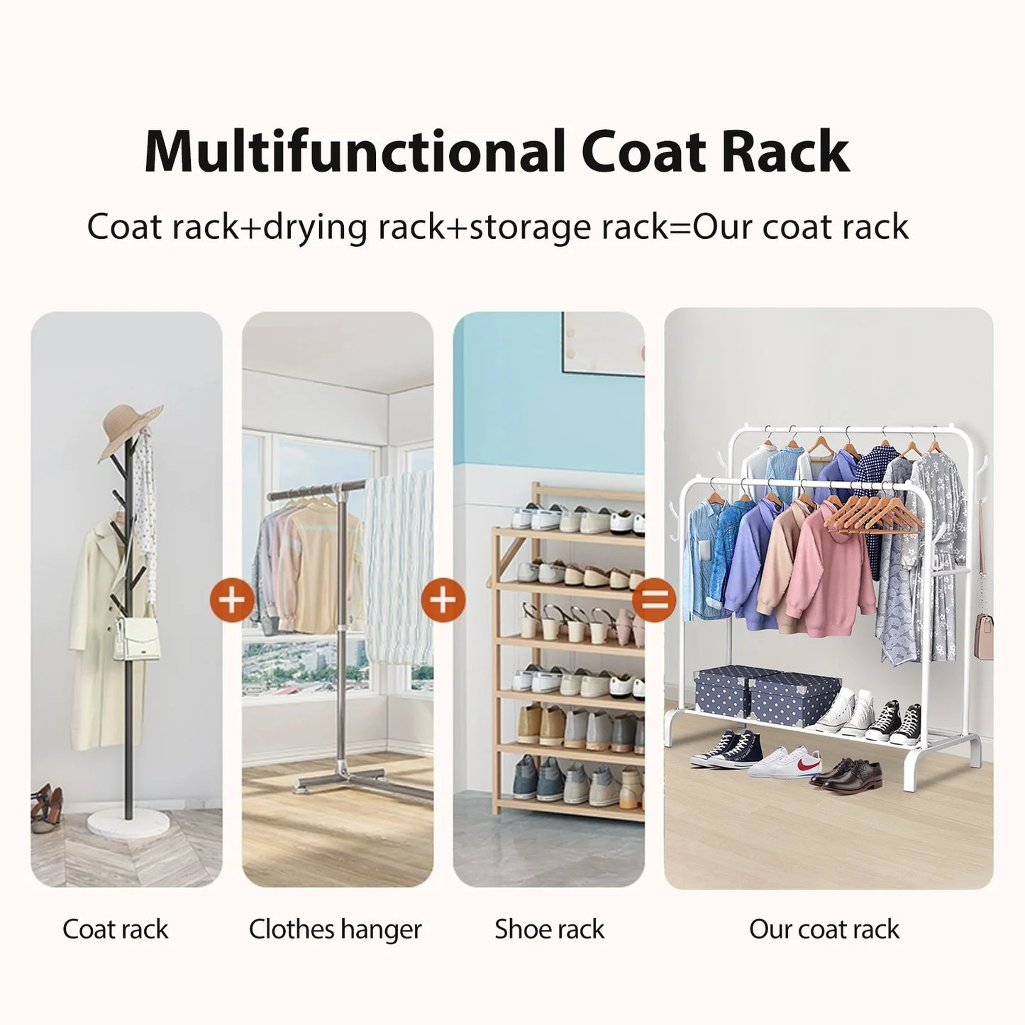 Double Rod Clothing Rack With Shelves On Wheels Metal Garment Organizer