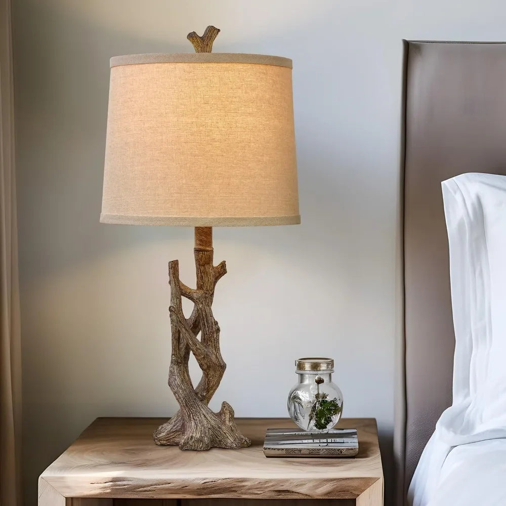 Customizable Rustic Farmhouse Table Lamp Tree Trunk Wood Grain For Bedroom