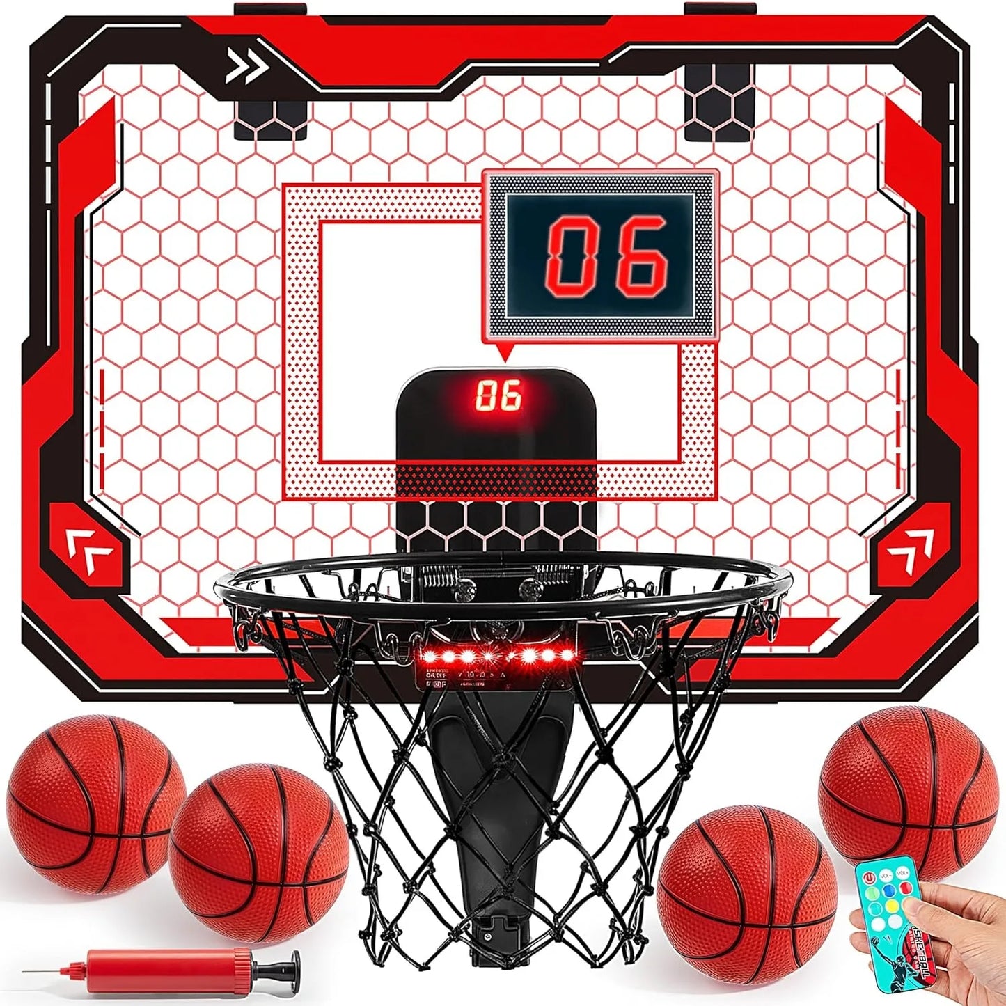 Joyfy Indoor Basketball Hoop Light Up Over The Door With Scoreboard And 4 Balls