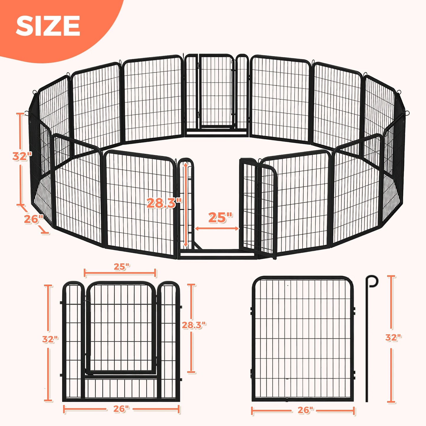 Heavy Duty Metal Puppy Playpen 24 32 40 Inch 8 Or 16 Panels Indoor Outdoor