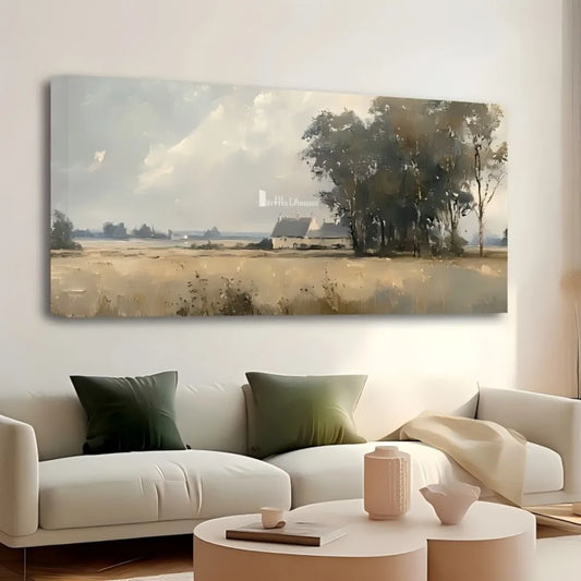 1.5 inch thick pine solid wood frame, autumn landscape painting, wildflower autumn canvas poster, vintage country mural