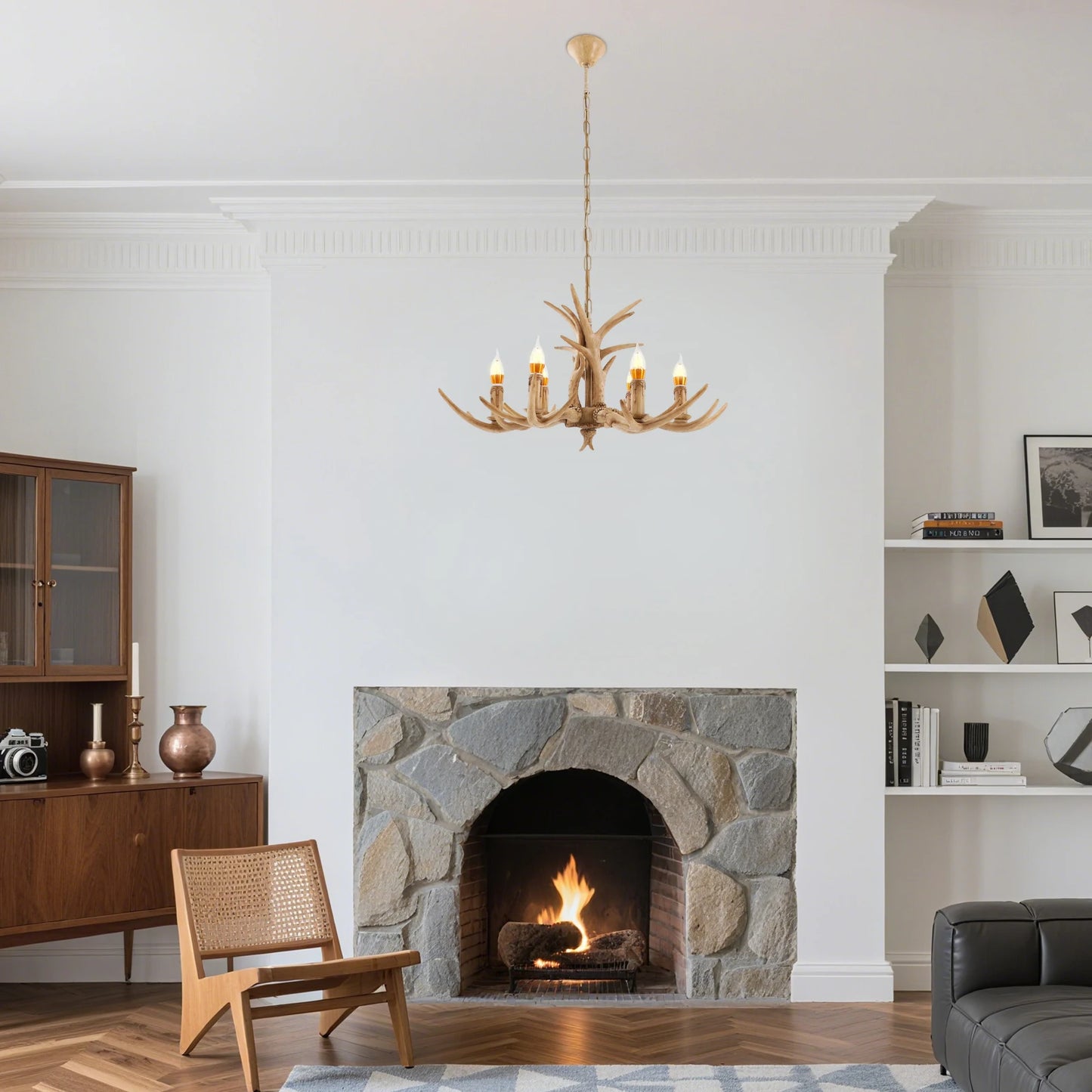 Six Light Adjustable Antler Chandelier Ceiling Light Fixture For Dining