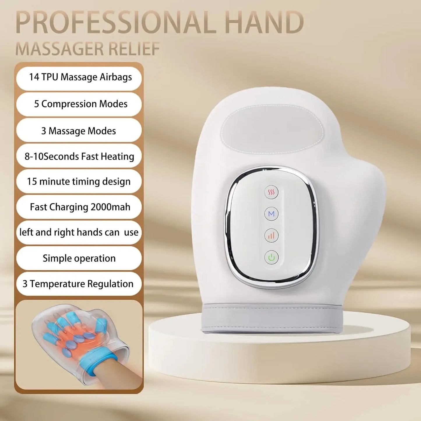 Electric Hand Massager with Heat Airbag Compression Carpal Tunnel Wrist Finger Kneading Massage Device Vibration Gloves