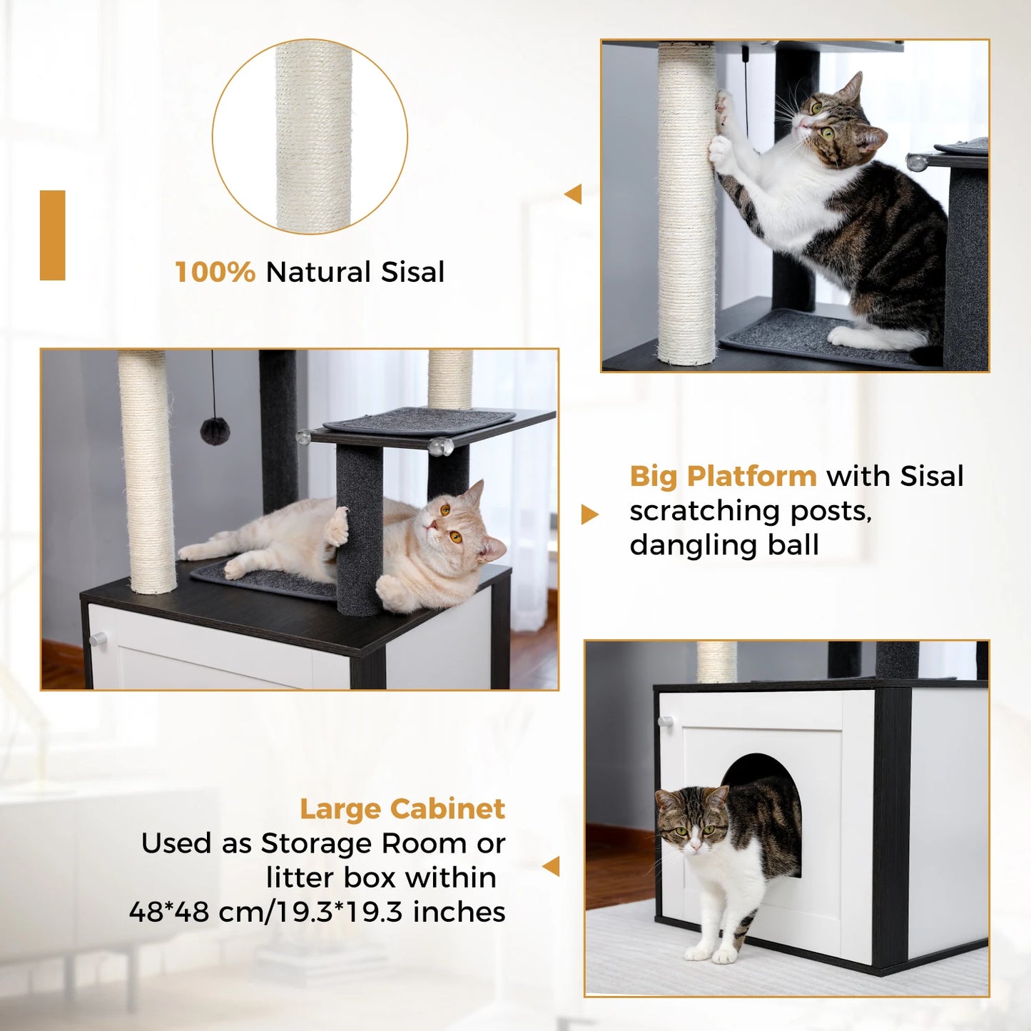 Multi Level Cat Tree Indoor Wood Cat Tower With Scratching Posts And Hammock