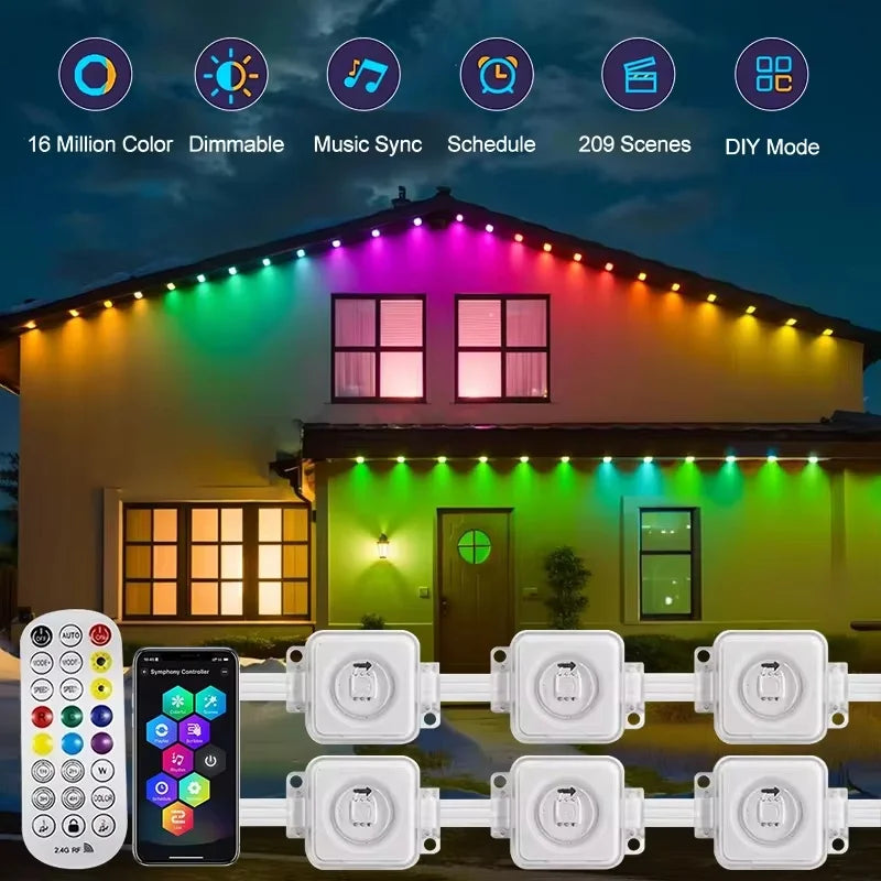 300ft RGB Eaves LED Lights Outdoor String with App Bluetooth Control